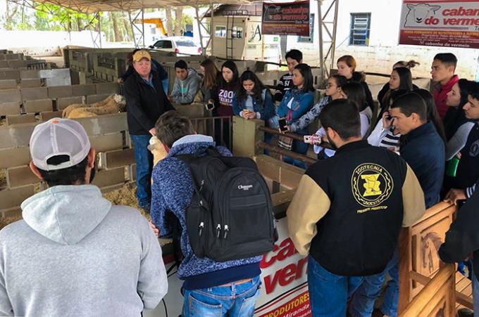 Aula prática do curso de Zootecnia, da disciplina de Ovinocultura, ministrada pelo produtor Fábio Mori