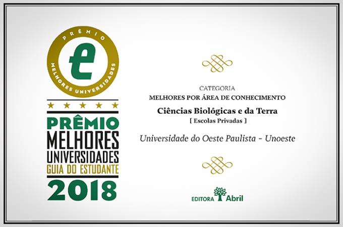 Certificado qualifica Unoeste como melhor do Brasil na área de Ciências Biológicas e da Terra entre as particulares
