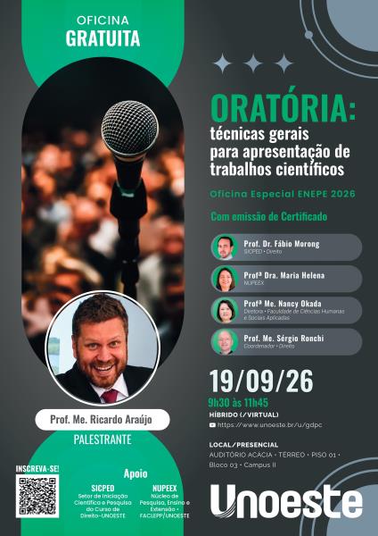 ORATÓRIA: técnicas gerais para apresentação de trabalhos científicos- Oficina Especial ENEPE 2026