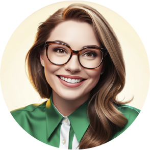 Consultora Educacional Aninha sorrindo, de óculos e blusa verde.