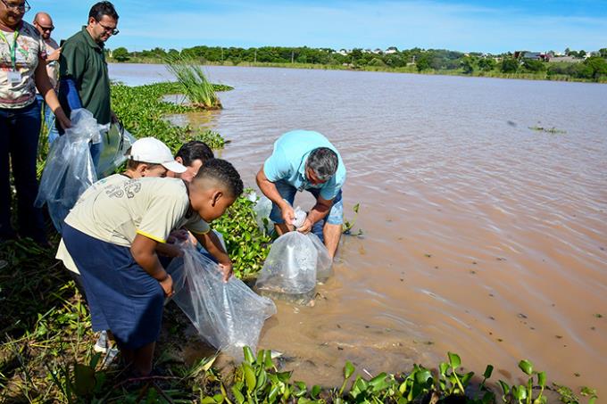 Ato ambiental solta 1,5 mil alevinos no Balneário da Amizade